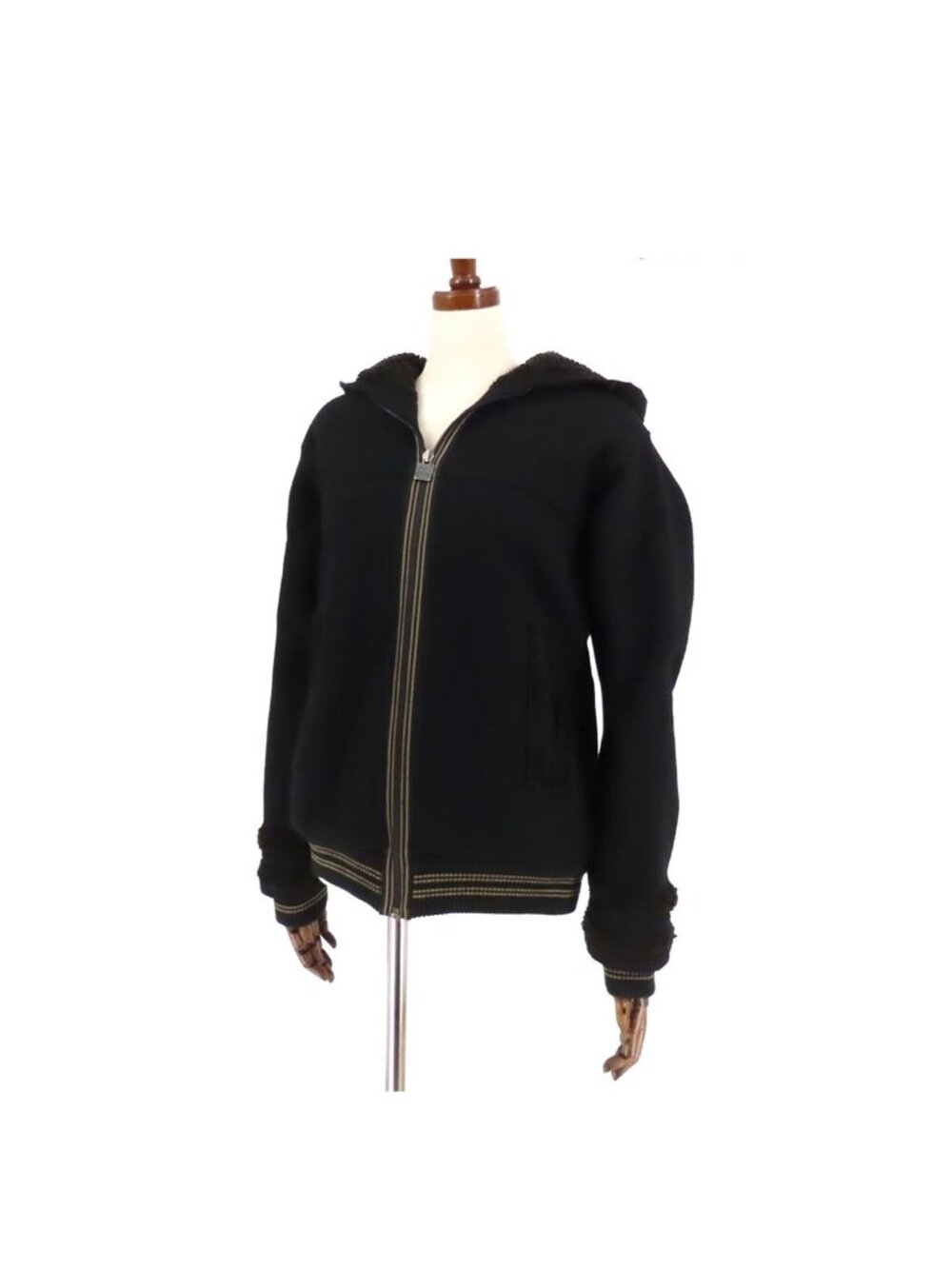 Chanel Wool Jacket Black Acrylic CC Logo 05A S Hoodie 36